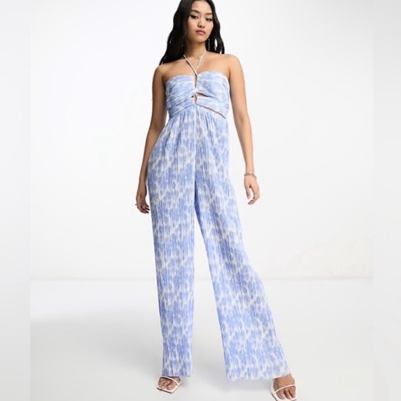 Bardot Pants - Bardot Hattia Cut Out Jumpsuit Romper Blue Abstract Floral Pleated NWT Medium